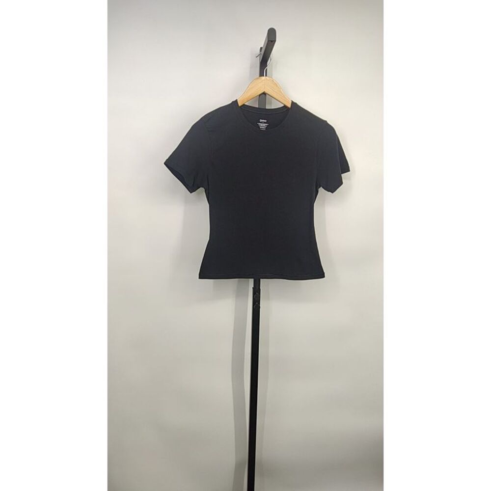 Quince Fitted T-shirt Organic Cotton Ctretch Cersey Crop Womens Black L